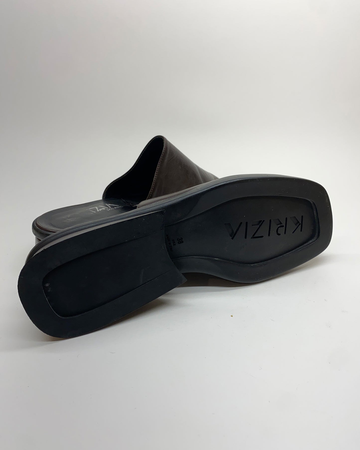 Krizia by Ilga 2000s Leather Slides Black Brown