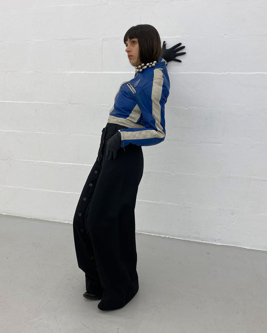 Marithé + François Girbaud 1980s Front Button Wide Leg Wool Pants Black