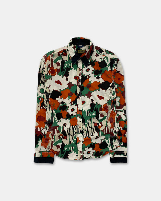 Kenzo Homme 2000s Flower Camo Push Botton Shirt Green Orange
