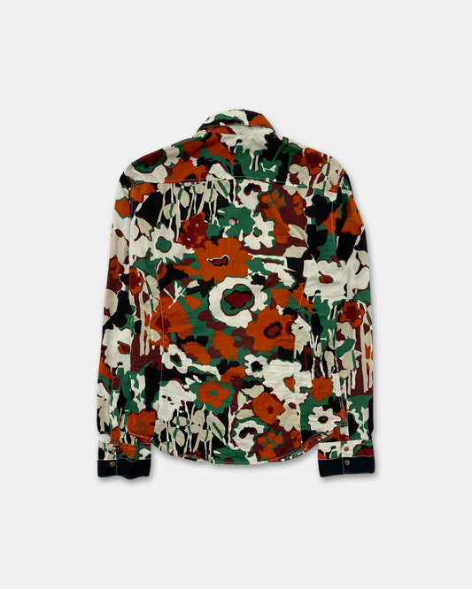 Kenzo Homme 2000s Flower Camo Push Botton Shirt Green Orange