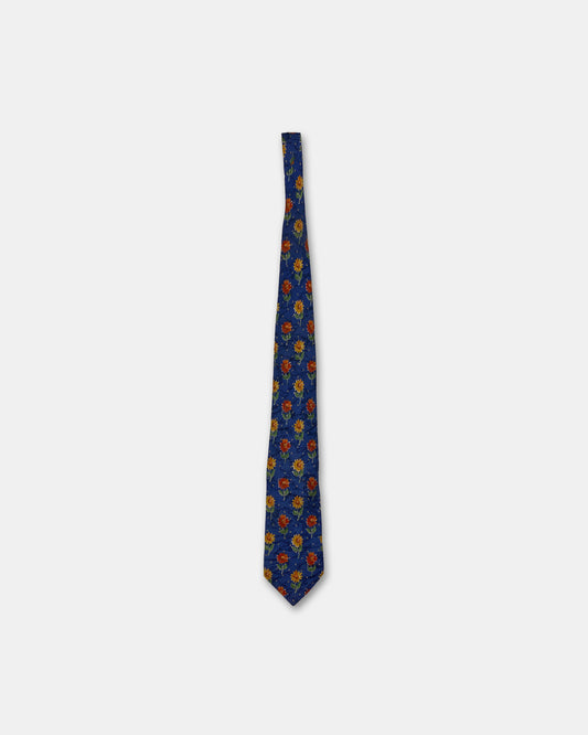 Kenzo Homme 1980s Flower Monogram Tie Blue