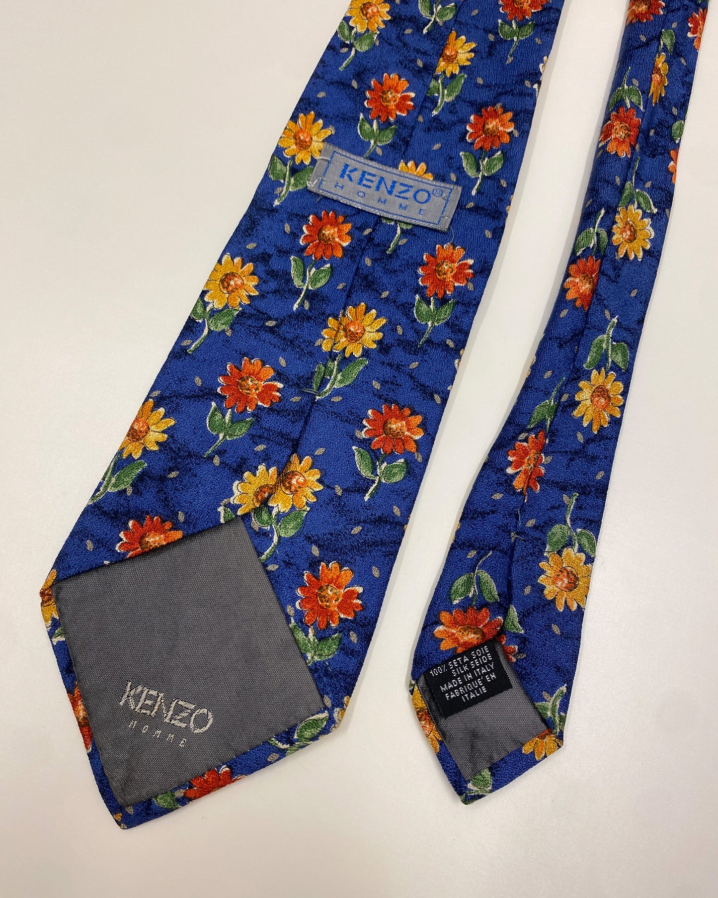 Kenzo Homme 1980s Flower Monogram Tie Blue