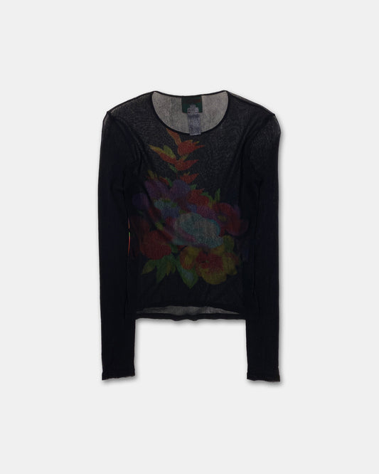 Kenzo Jungle 1980s Flower Mesh Longsleeve Top Black