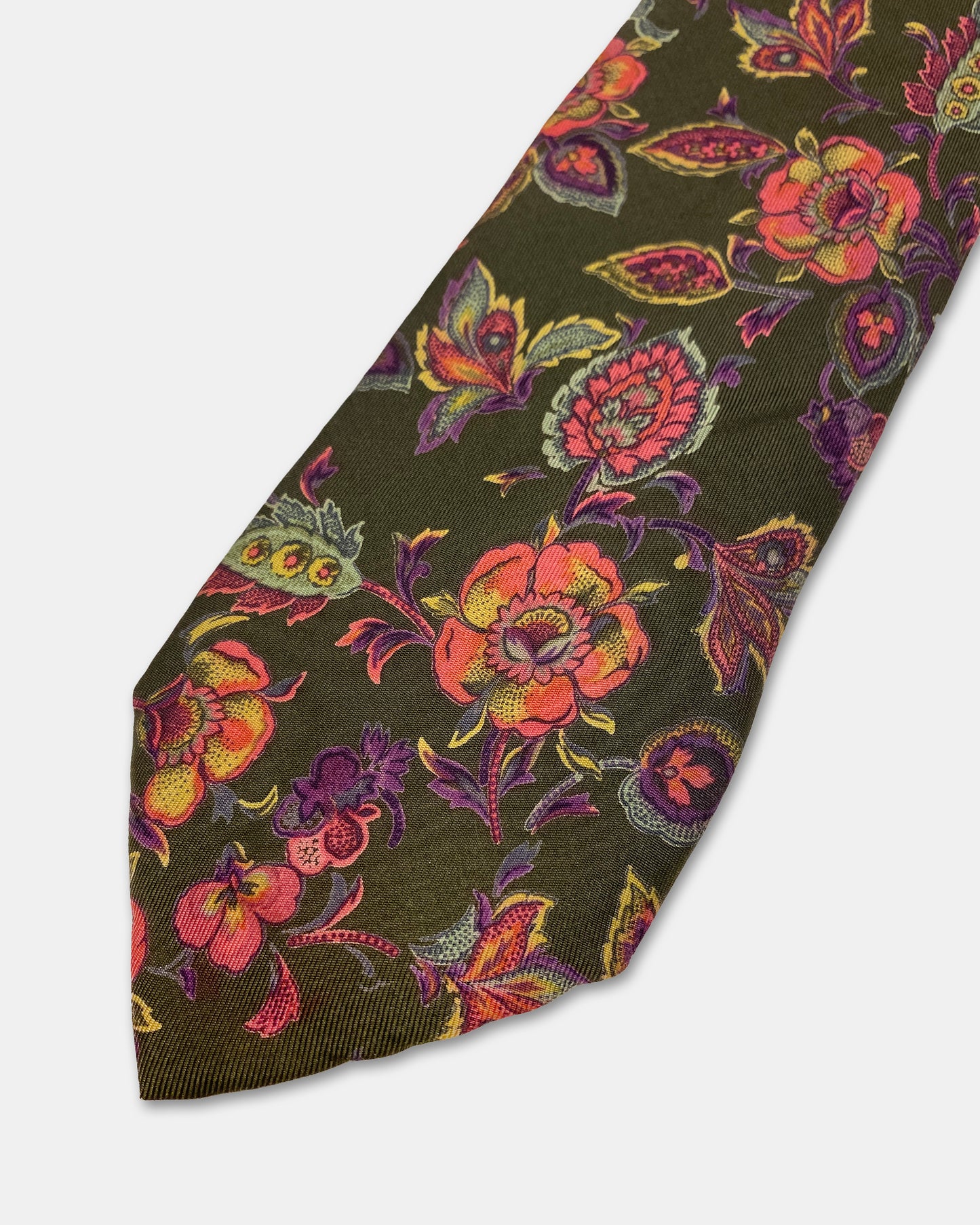 Kenzo 1990s Flower Tie Khaki Green