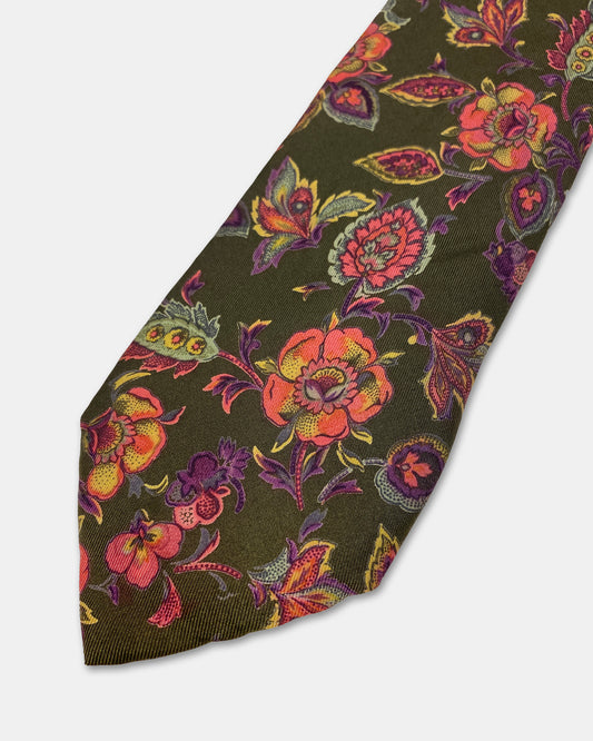 Kenzo 1990s Flower Tie Khaki Green
