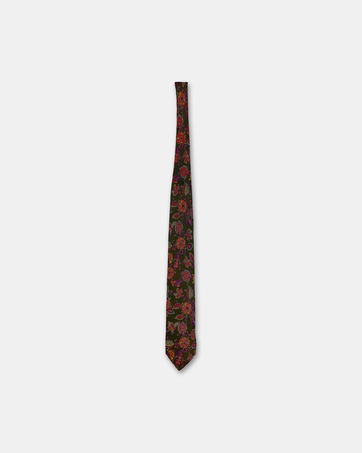 Kenzo 1990s Flower Tie Khaki Green