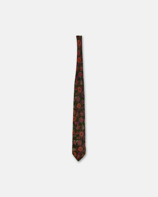 Kenzo 1990s Flower Tie Khaki Green