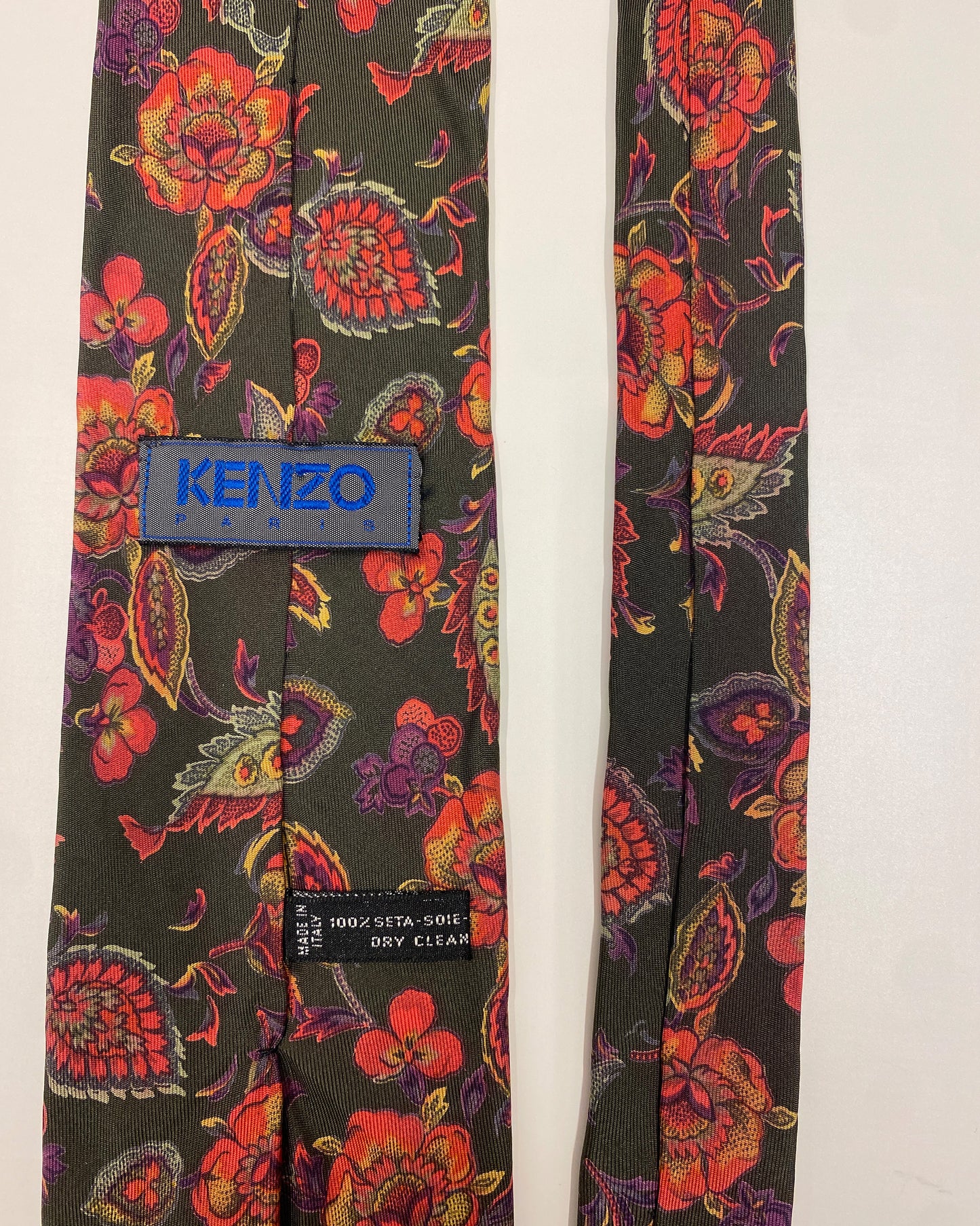 Kenzo 1990s Flower Tie Khaki Green