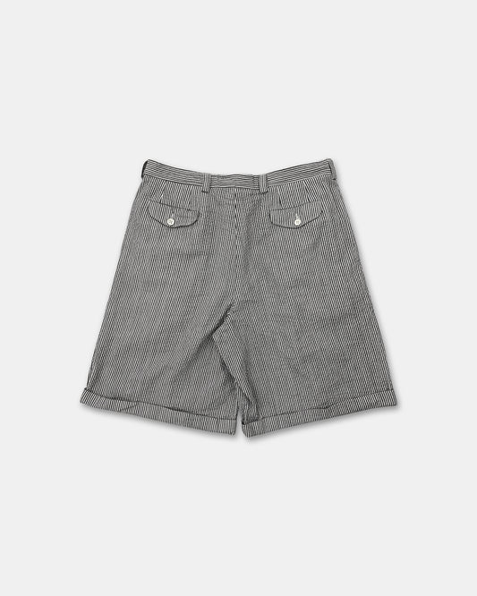 Kenzo 1990s Light Cotton Striped Shorts Black White