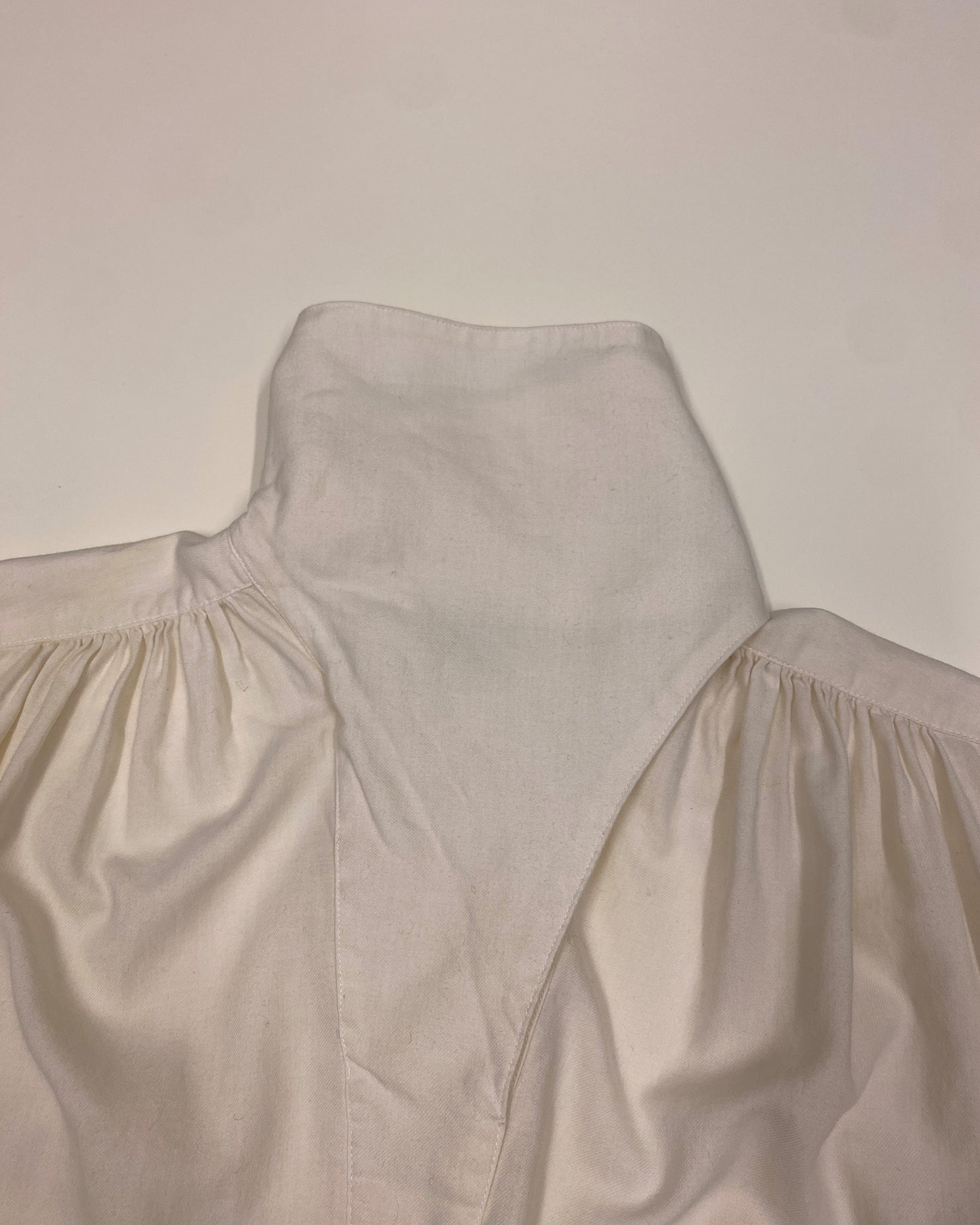 Kenzo 1980s Asymmetrical Big Collar Wool Blouse Top White