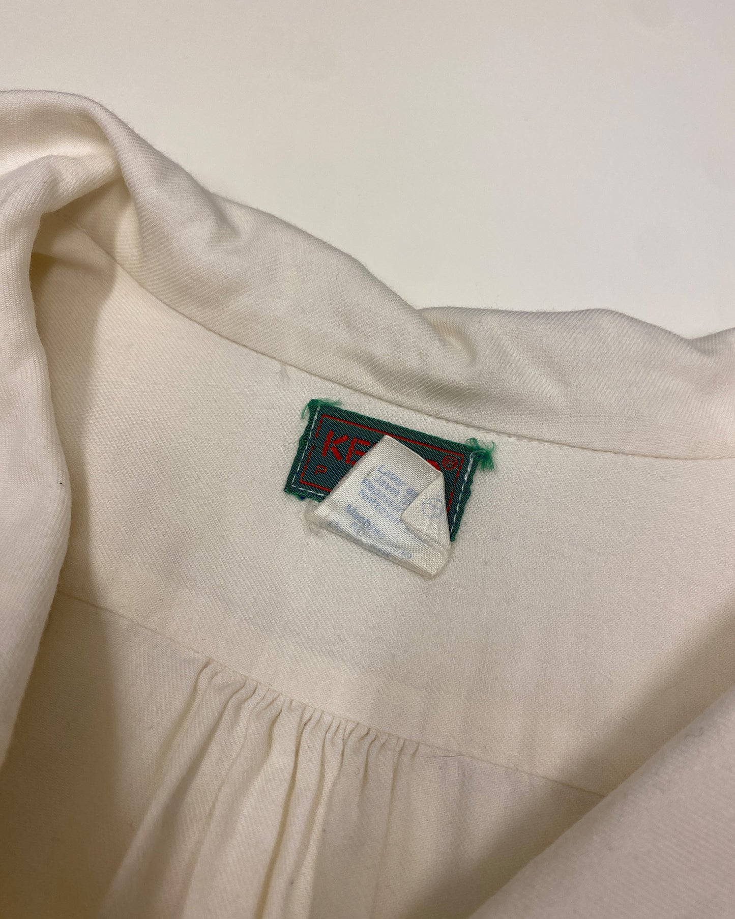 Kenzo 1980s Asymmetrical Big Collar Wool Blouse Top White