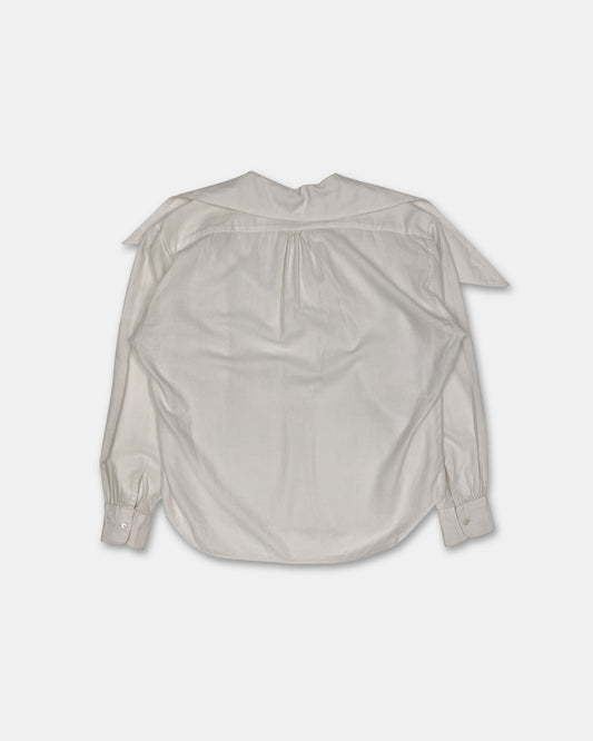 Kenzo 1980s Asymmetrical Big Collar Wool Blouse Top White