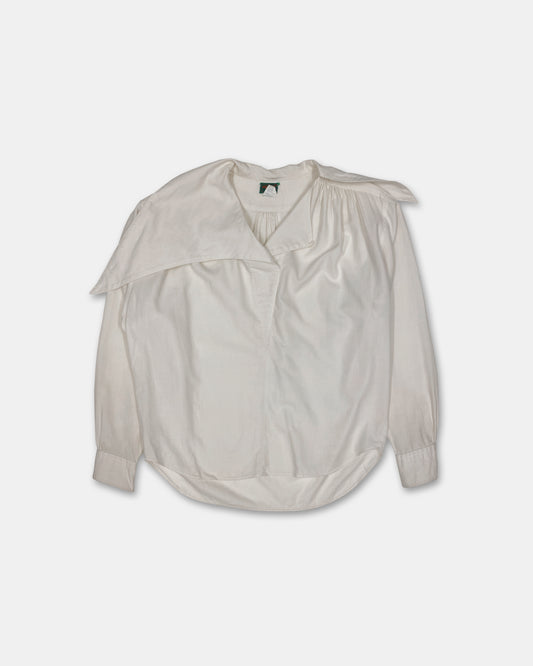 Kenzo 1980s Asymmetrical Big Collar Wool Blouse Top White