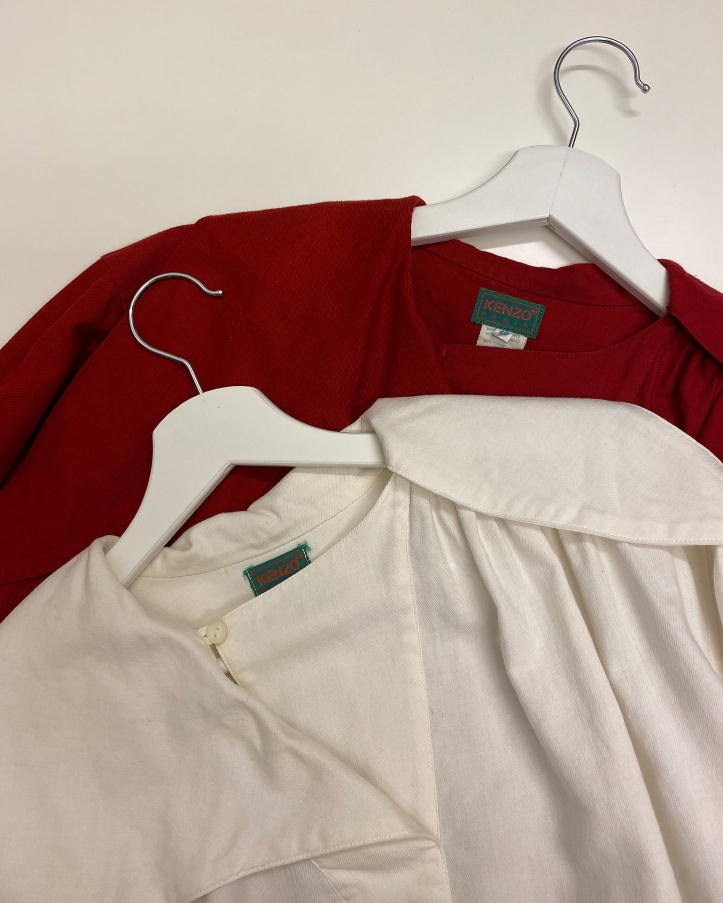 Kenzo 1980s Asymmetrical Big Collar Wool Blouse Top White