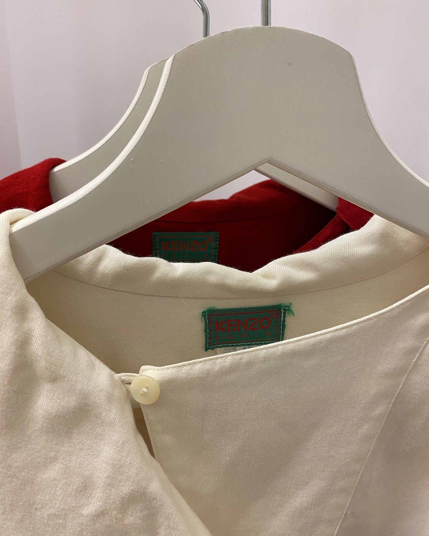 Kenzo 1980s Asymmetrical Big Collar Wool Blouse Top White