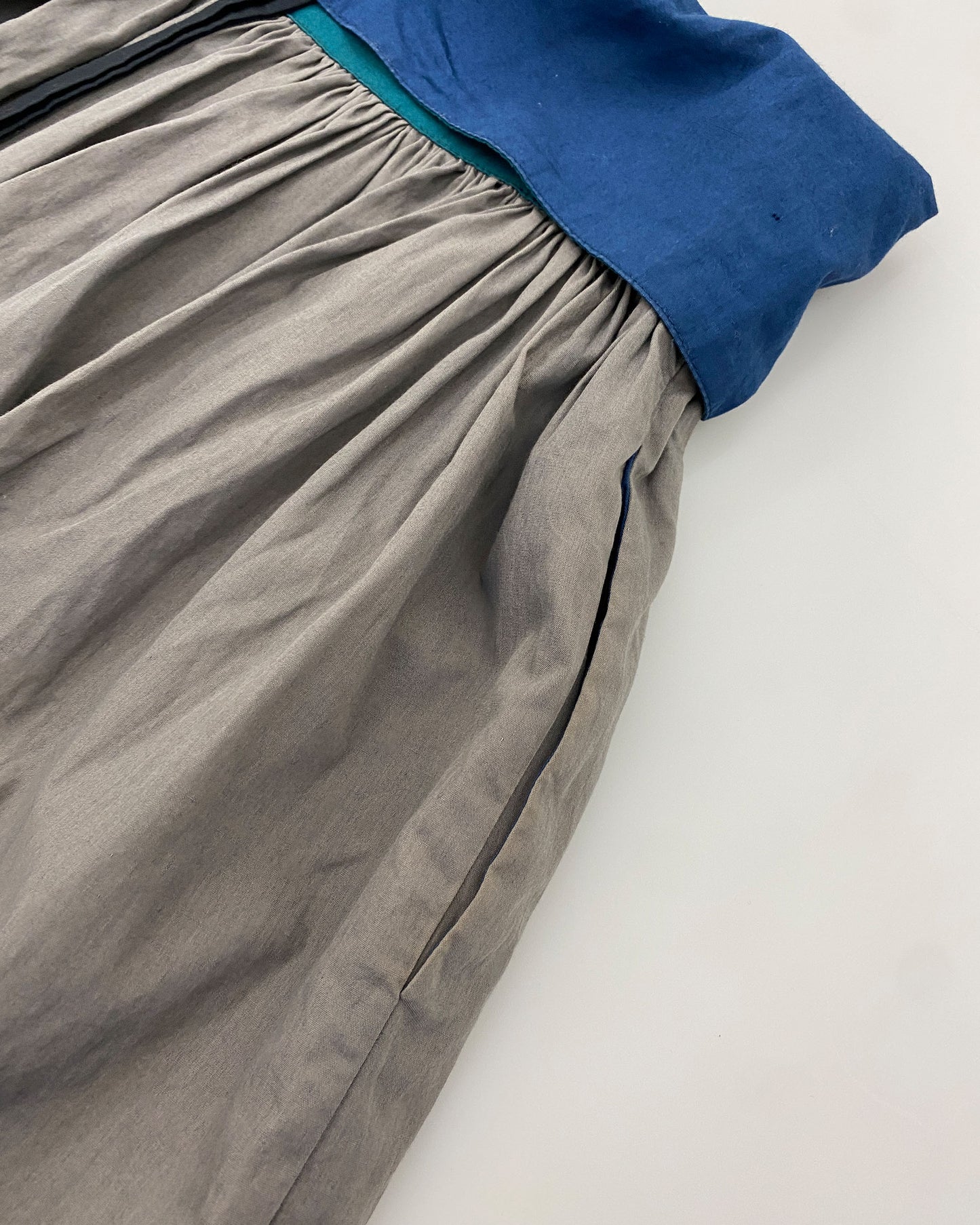 Kenzo 1980s Gathered Waistband Skirt Grey Blue