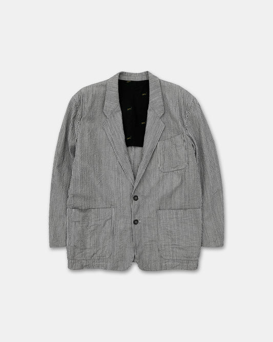 Kenzo 1990s Light Cotton Striped Blazer Jacket Black White