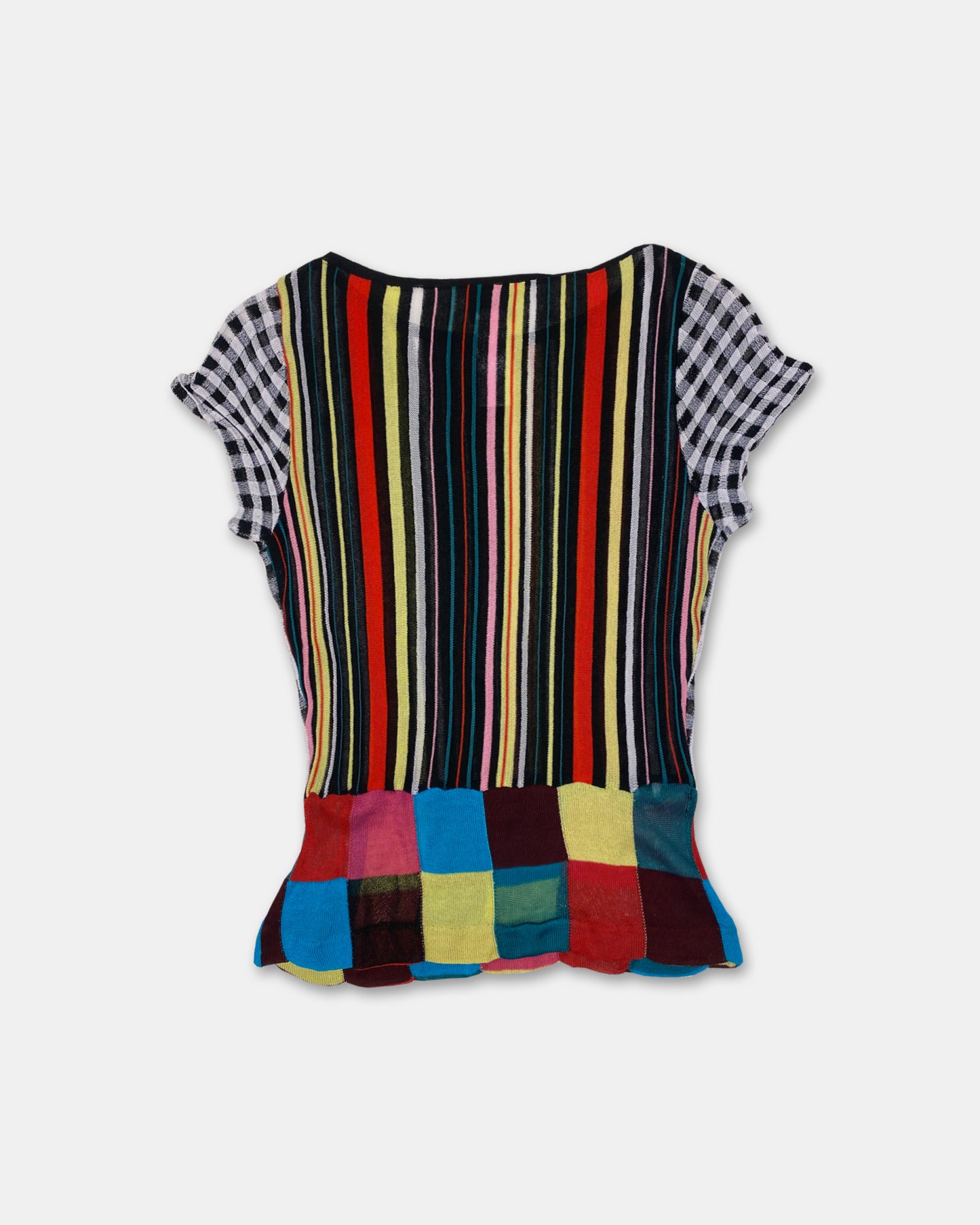 Kenzo 1990s Striped Checkered Mesh Top Multicolor