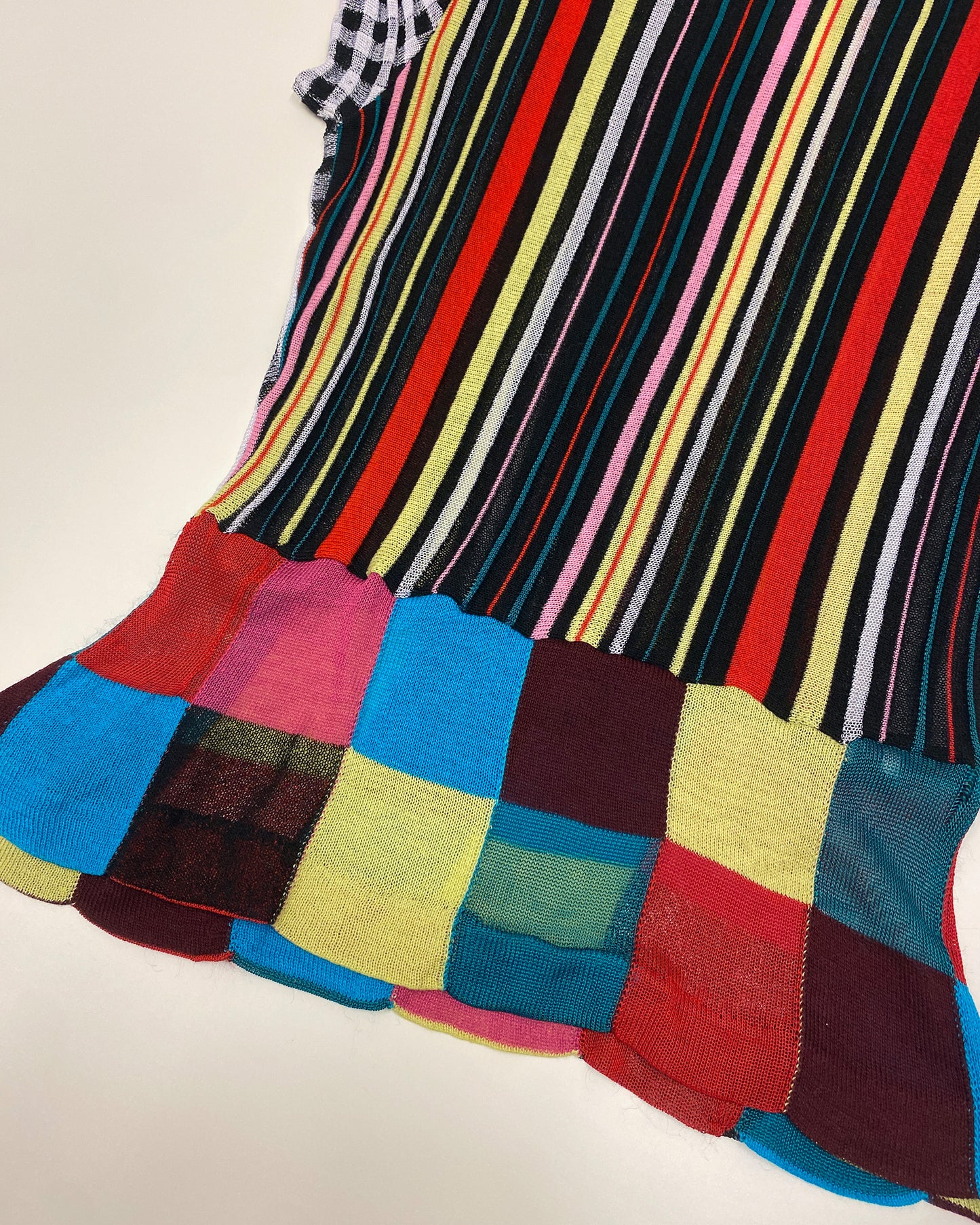 Kenzo 1990s Striped Checkered Mesh Top Multicolor