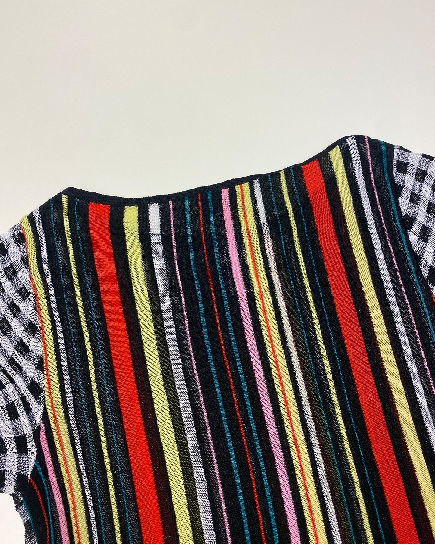 Kenzo 1990s Striped Checkered Mesh Top Multicolor