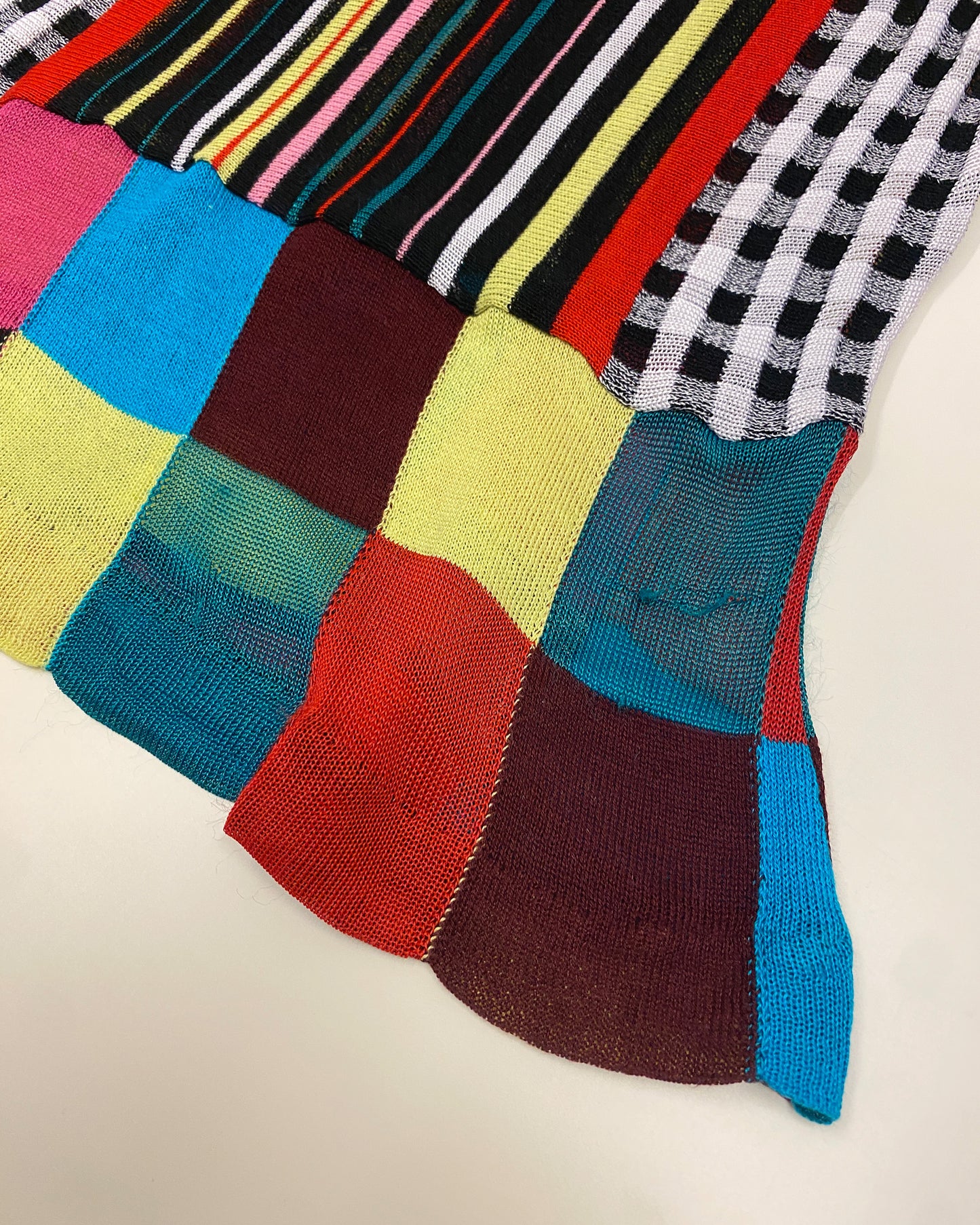 Kenzo 1990s Striped Checkered Mesh Top Multicolor
