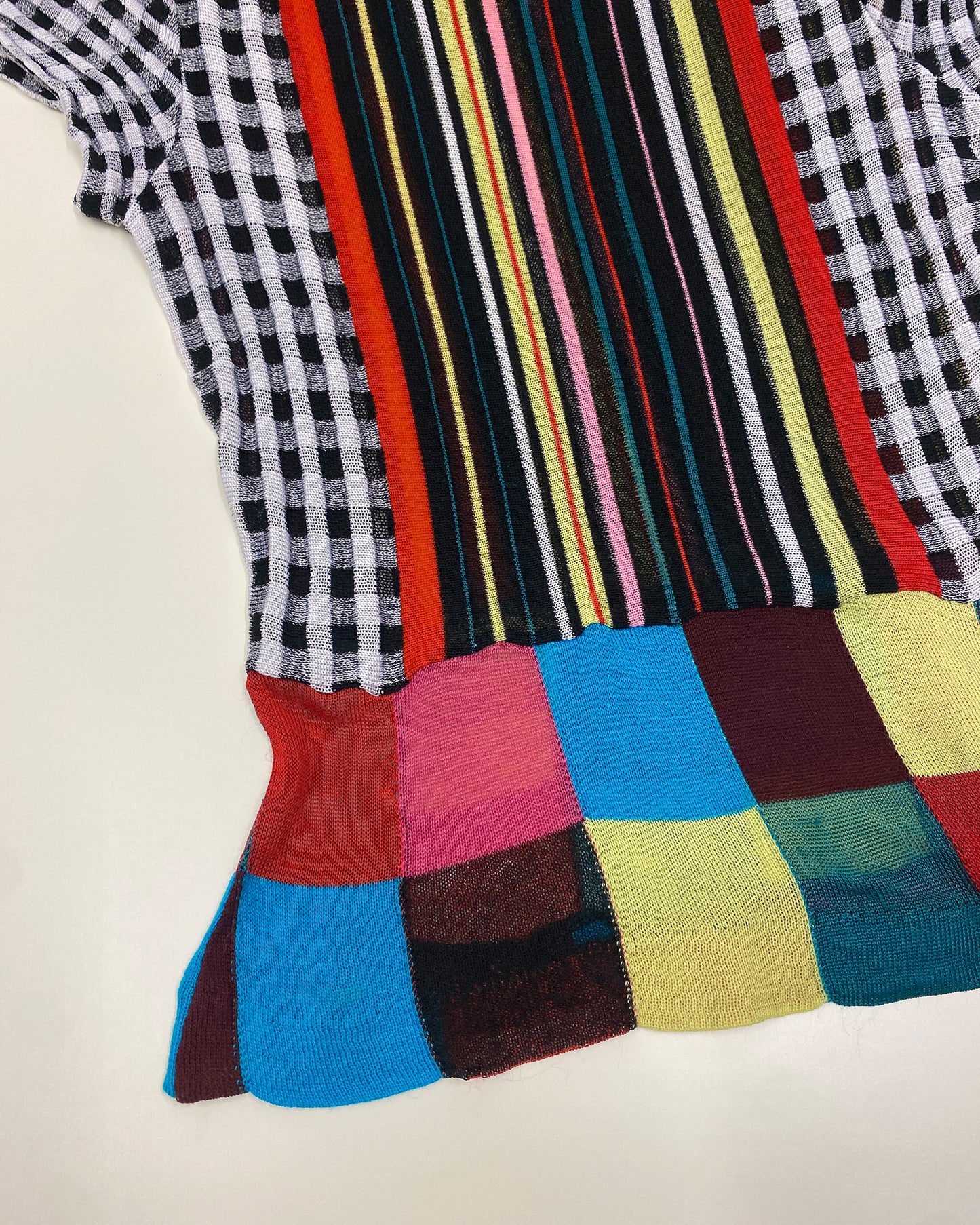Kenzo 1990s Striped Checkered Mesh Top Multicolor