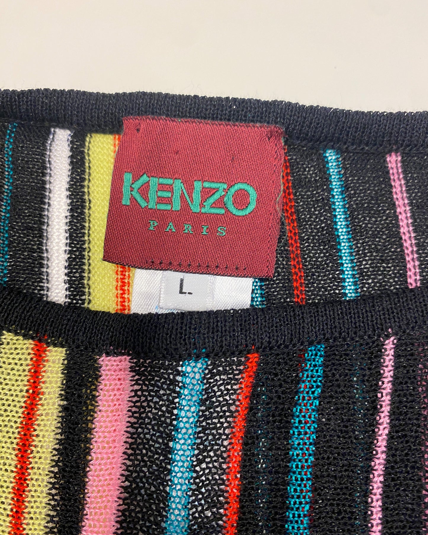 Kenzo 1990s Striped Checkered Mesh Top Multicolor