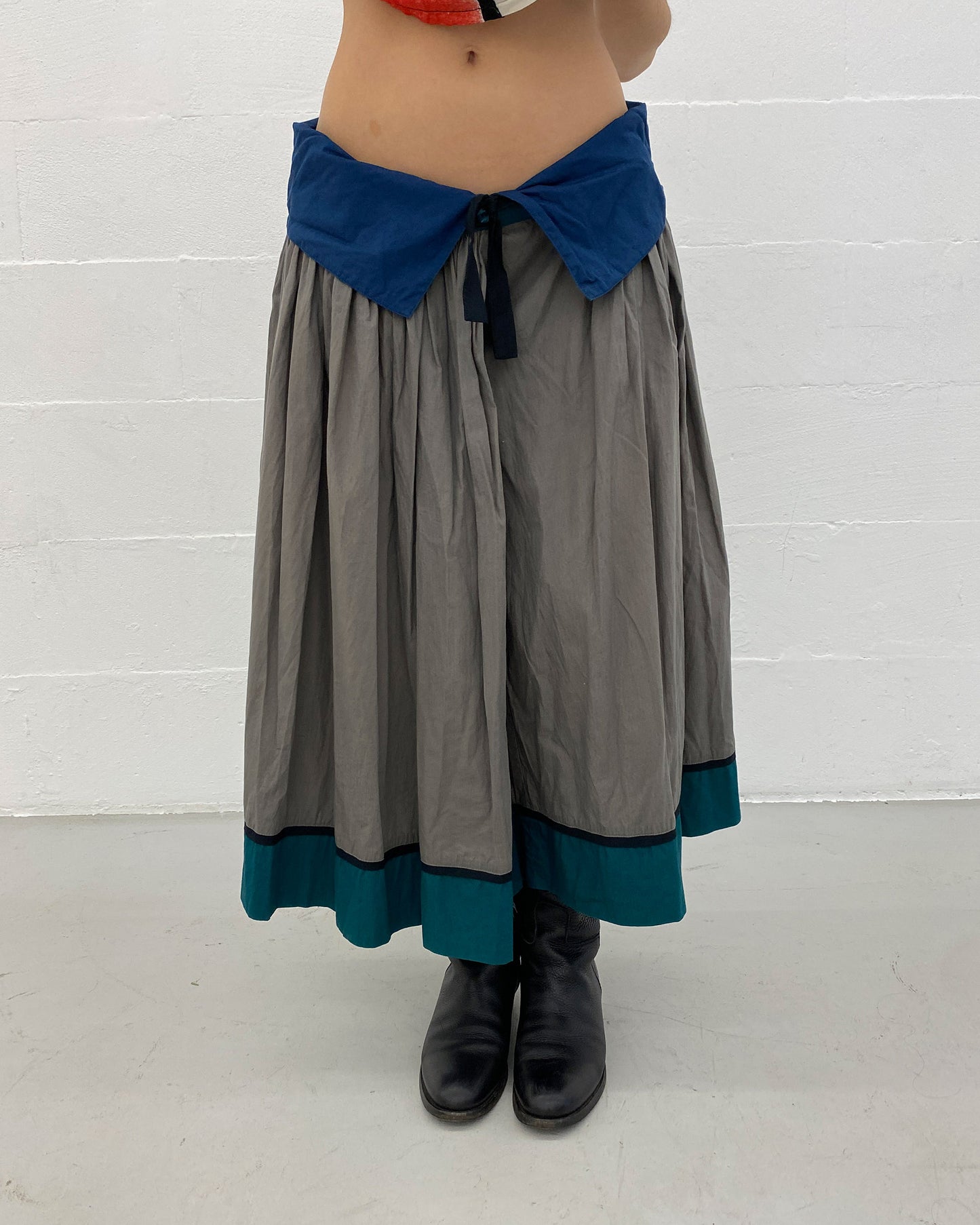 Kenzo 1980s Gathered Waistband Skirt Grey Blue