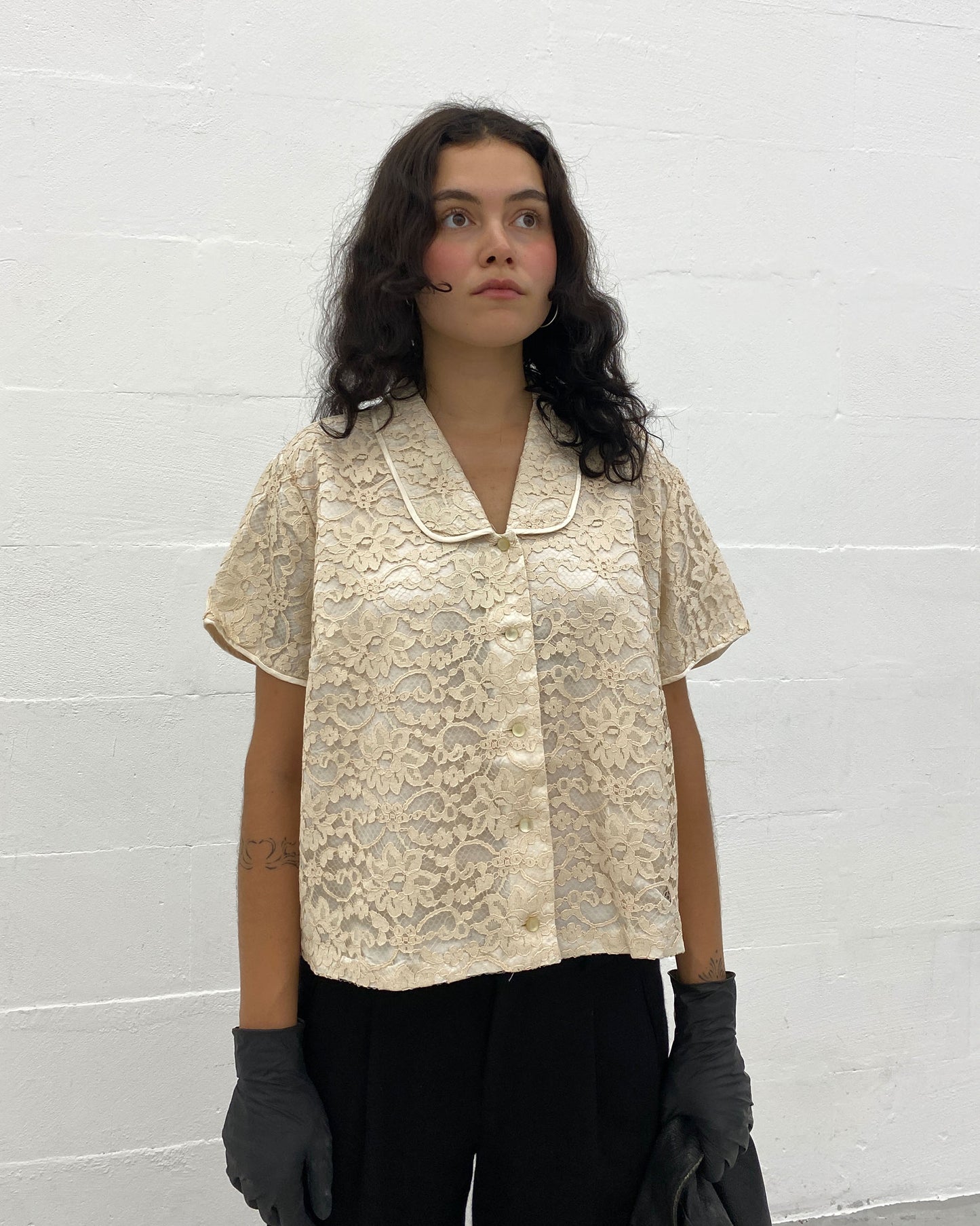 Vintage 1970s Lace Shirt Top Pearl