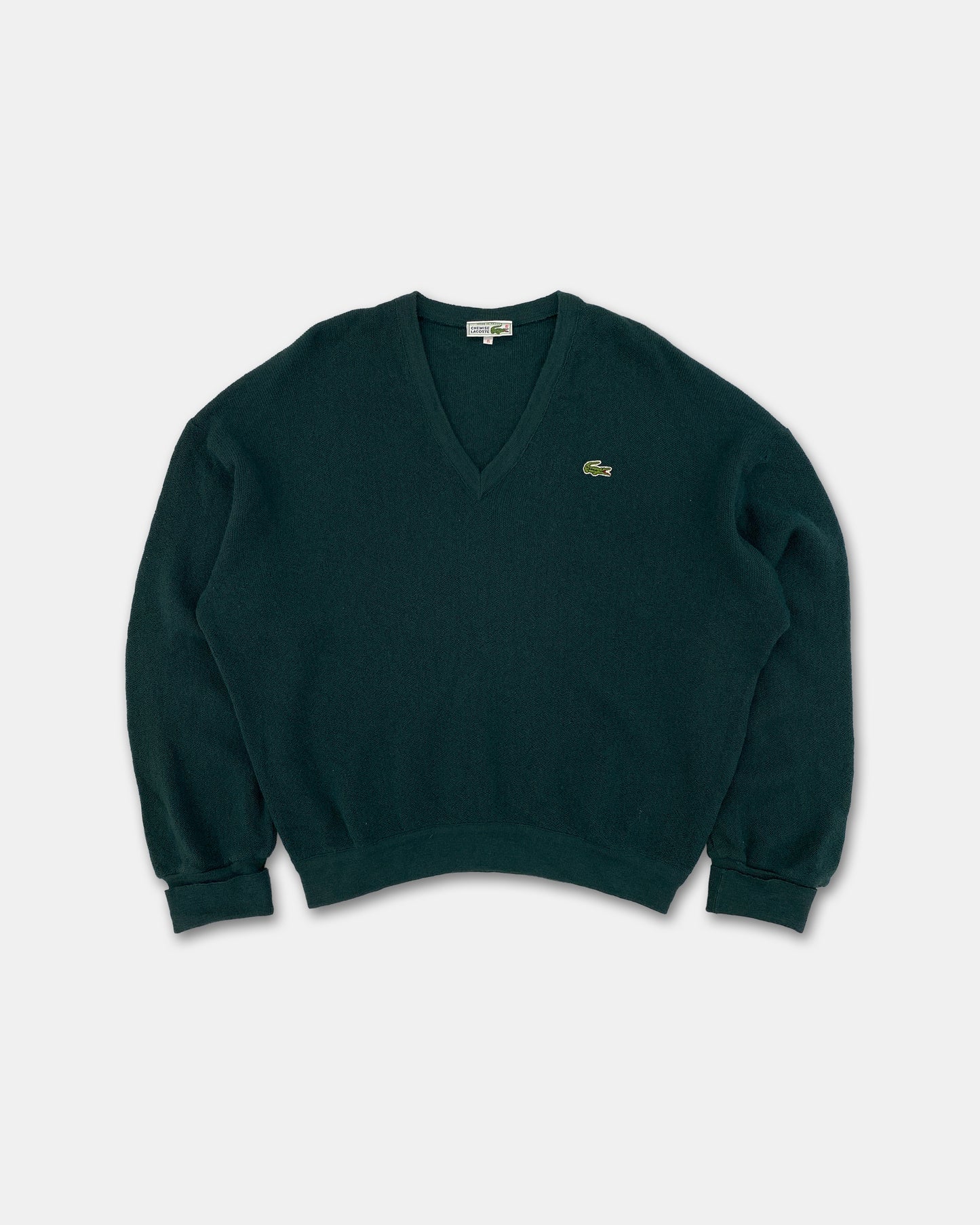 Lacoste 1980s V-Neck Wool Knit Sweater Dark Green