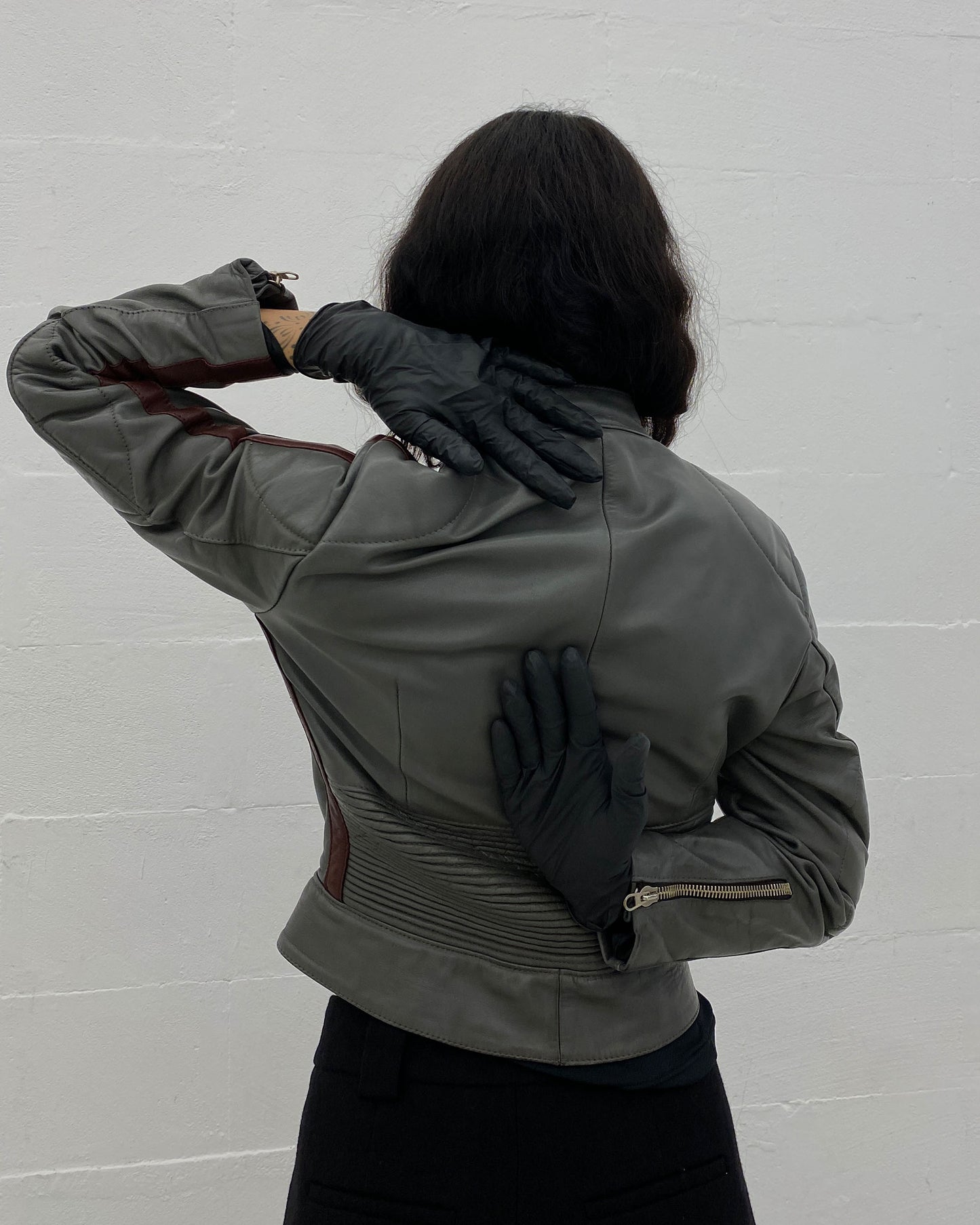 Leder Roth 1980s Biker Leatherjacket and Leatherpants Set Grey Purple
