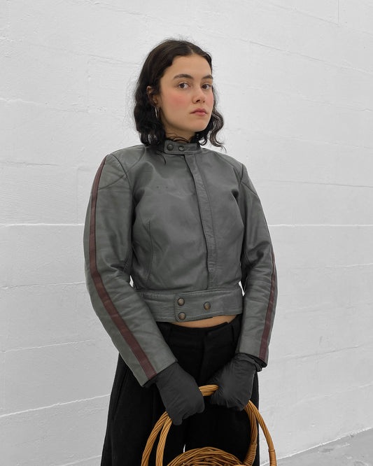 Leder Roth 1980s Biker Leatherjacket Grey Purple