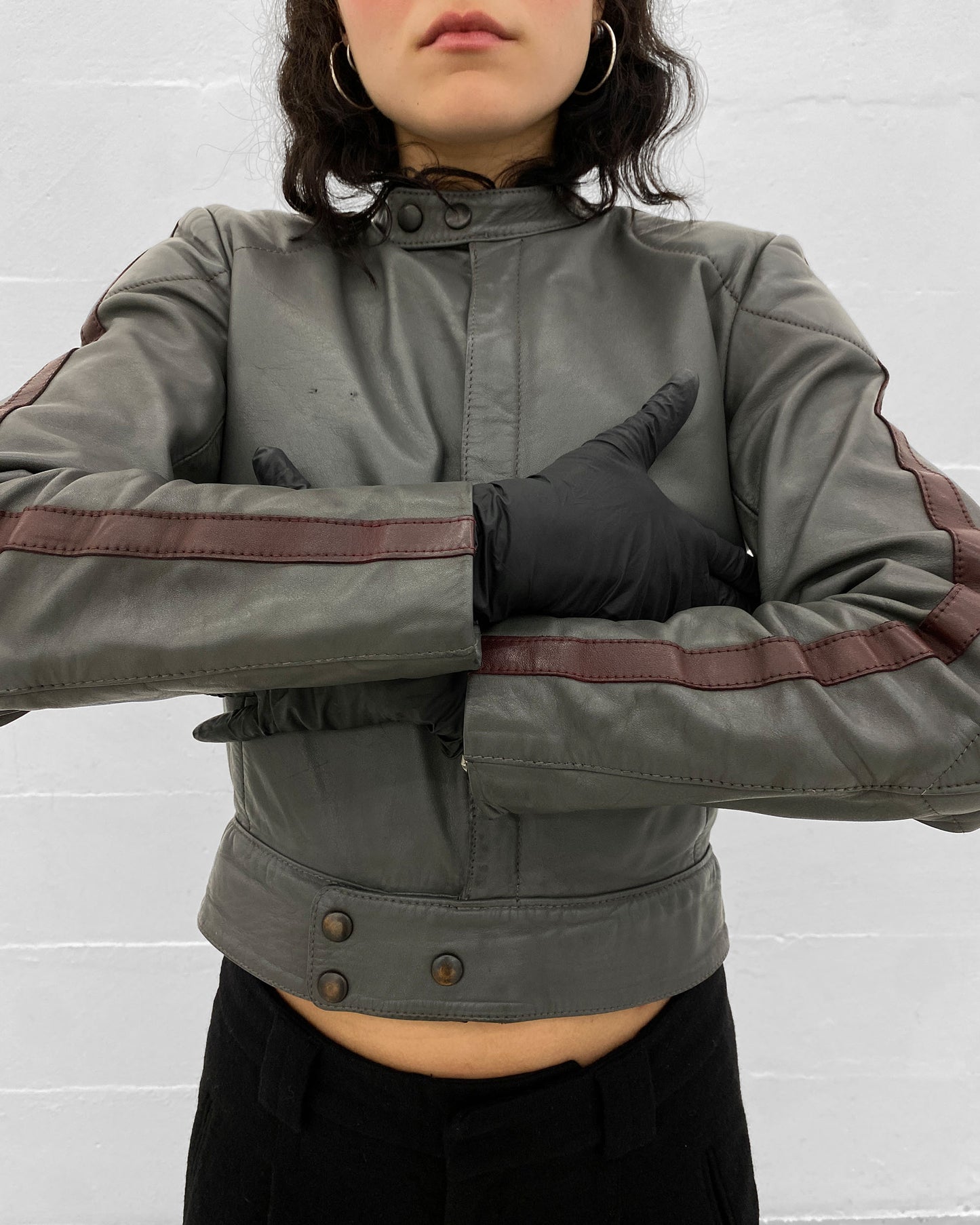 Leder Roth 1980s Biker Leatherjacket and Leatherpants Set Grey Purple