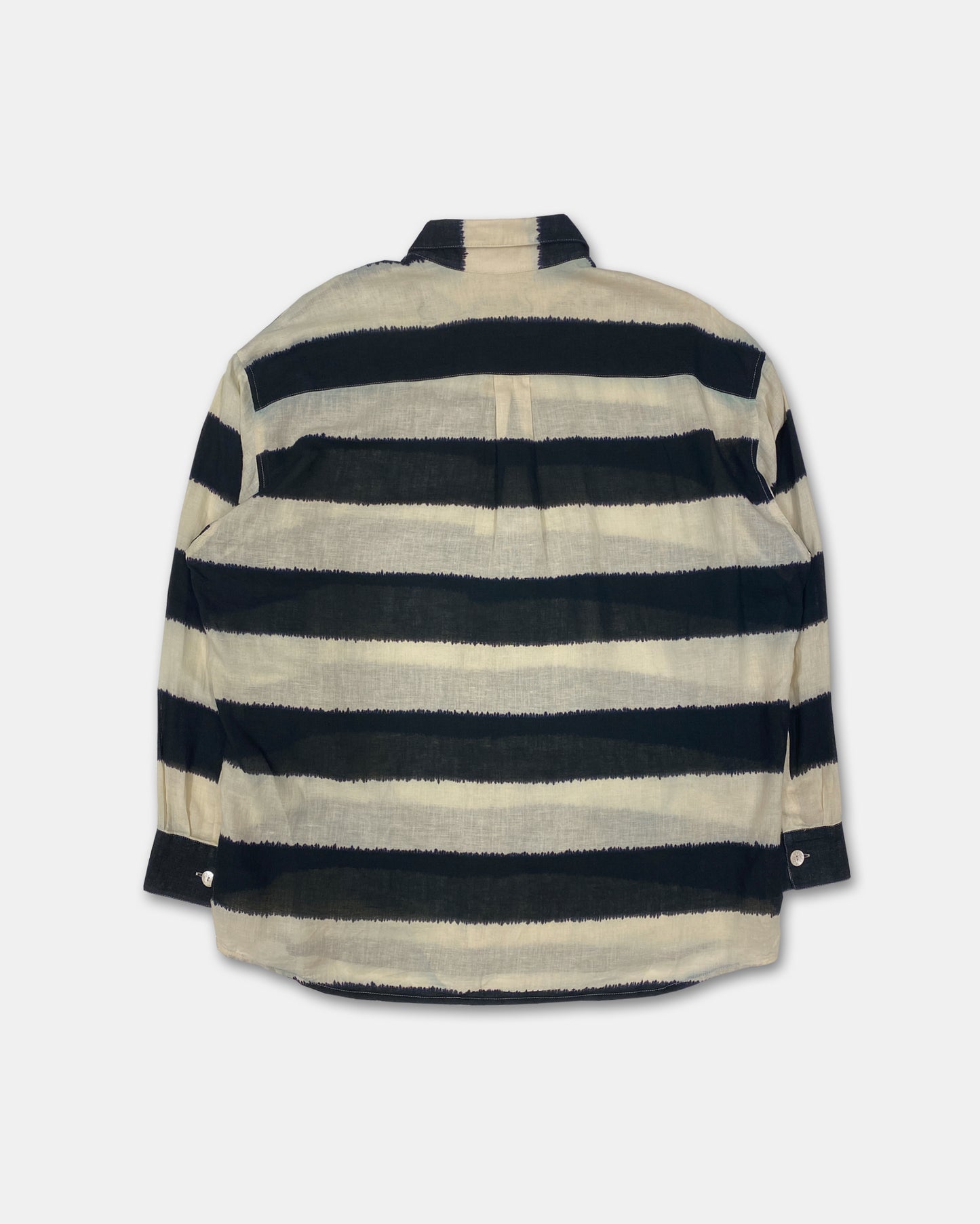 Day is Grey 1980s Striped Linen Shirt Creme Black