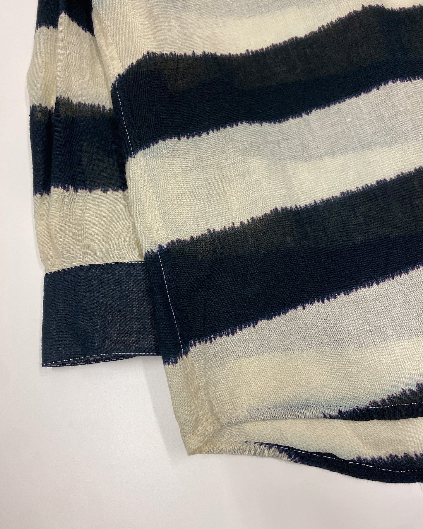 Day is Grey 1980s Striped Linen Shirt Creme Black