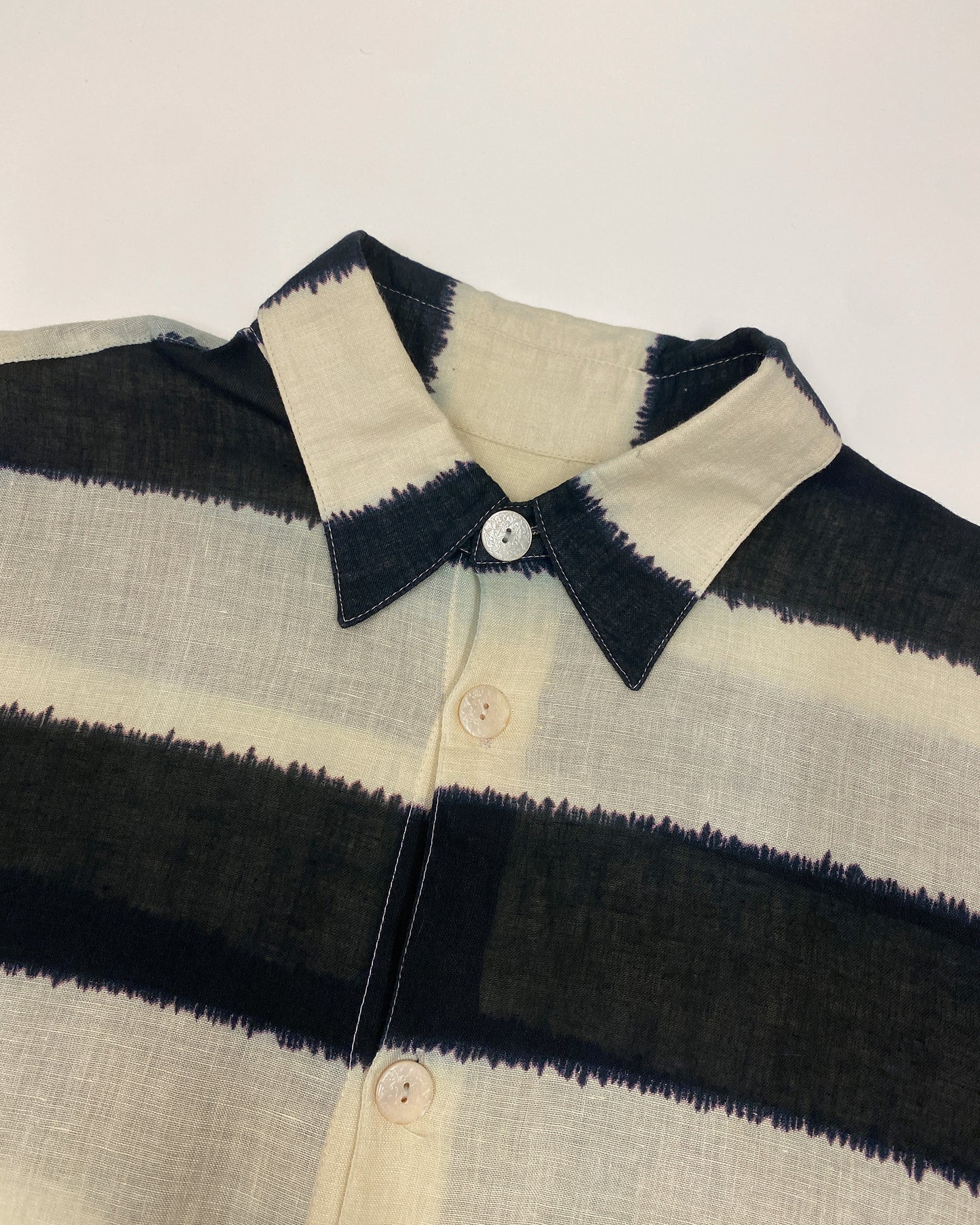 Day is Grey 1980s Striped Linen Shirt Creme Black