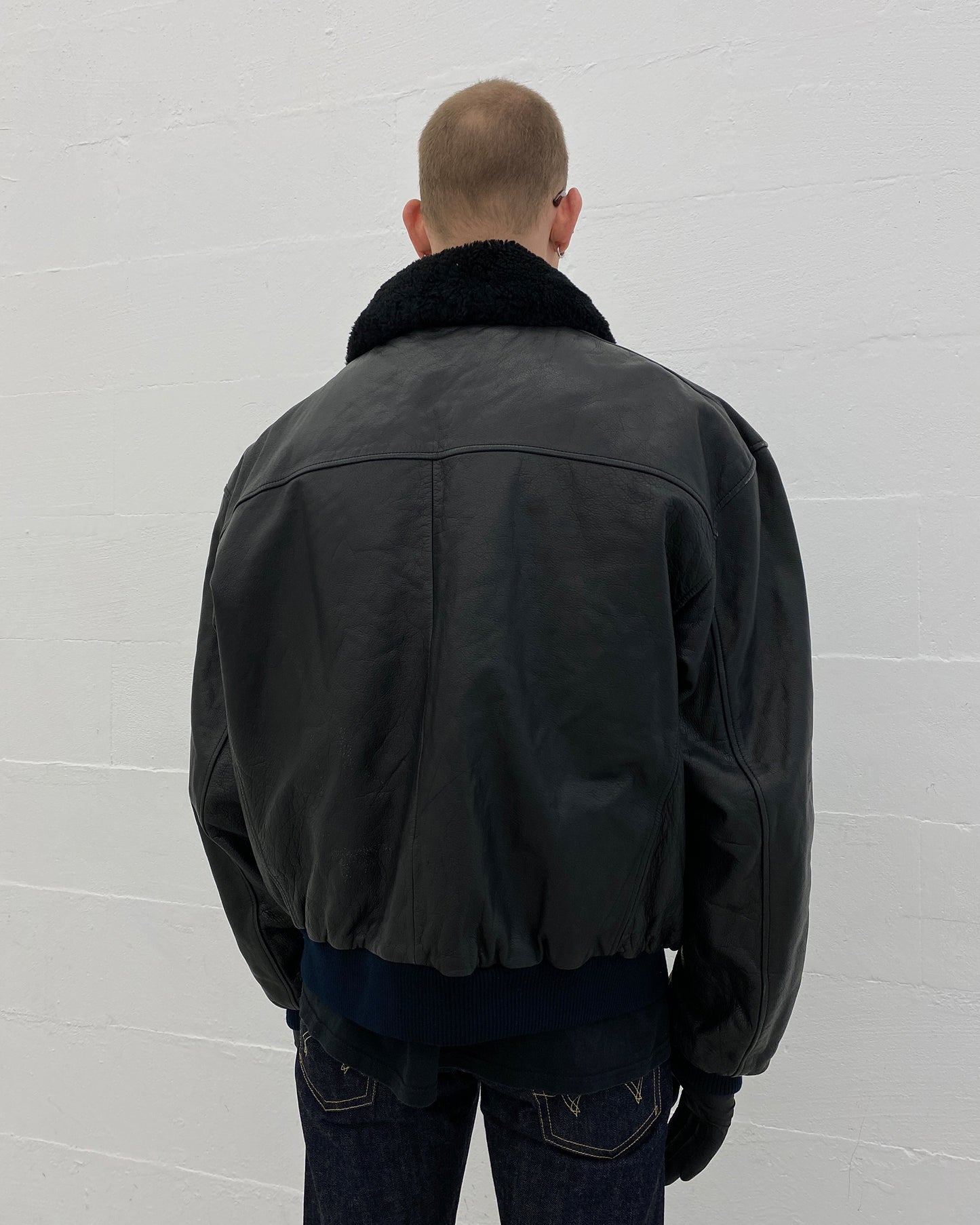 Levis 1980s – Gepolsterte Fliegerjacke aus Leder in Schwarz 