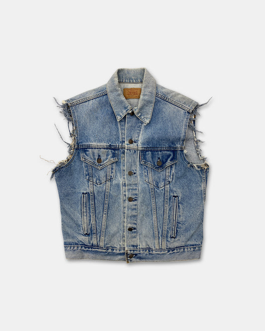 Levis 1980s Custom Band Iron Maiden + Cinderella Cut Off Sleeve Denim Vest Blue
