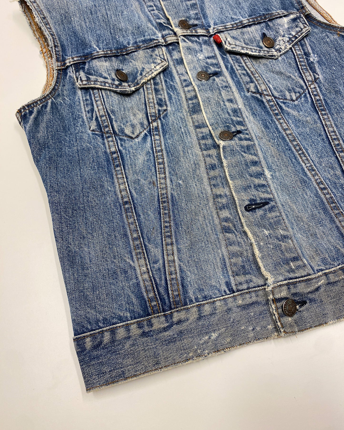Levis 1960s Cut Off Sleeve Trashed Denim Vest Blue