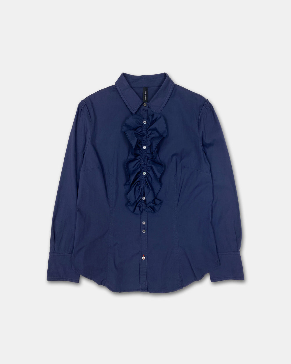 Marc Cain 2010s Detachable Ruffle Blouse Top Navy