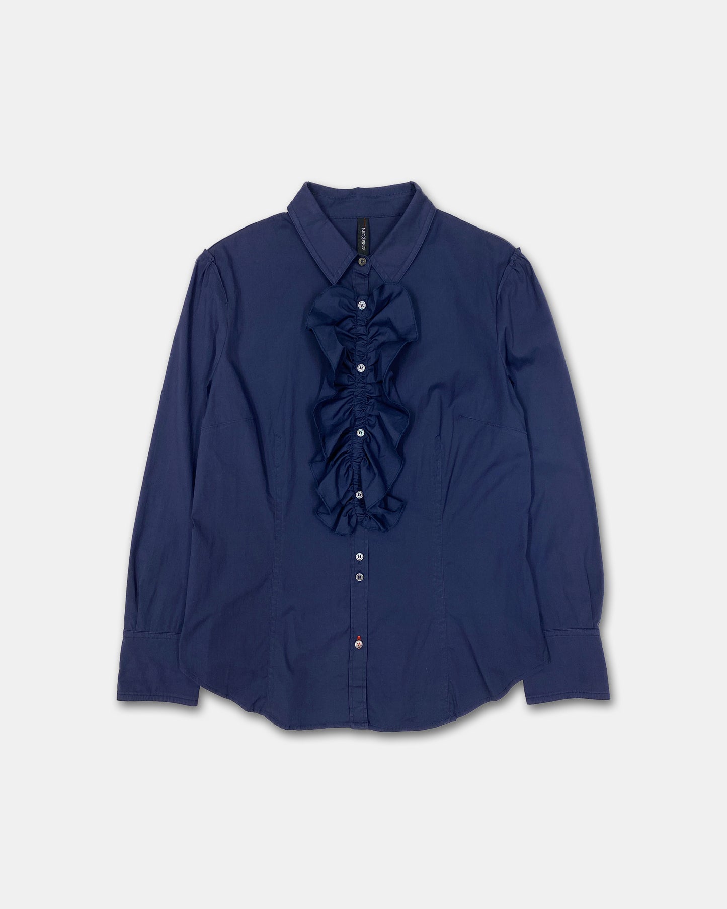 Marc Cain 2010s Detachable Ruffle Blouse Top Navy