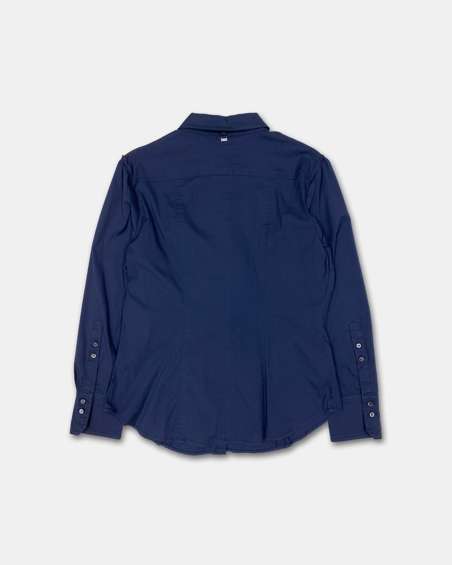 Marc Cain 2010s Detachable Ruffle Blouse Top Navy