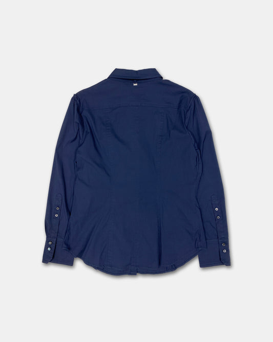 Marc Cain 2010s Detachable Ruffle Blouse Top Navy