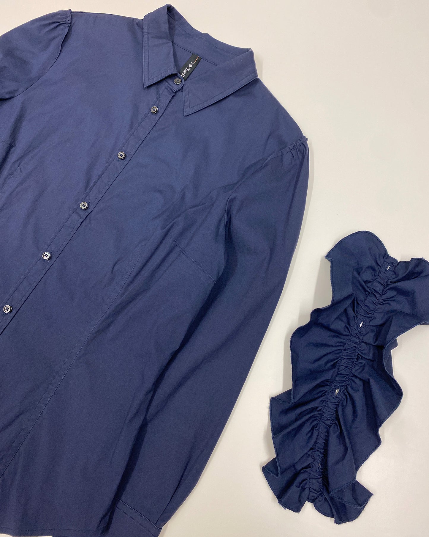 Marc Cain 2010s Detachable Ruffle Blouse Top Navy