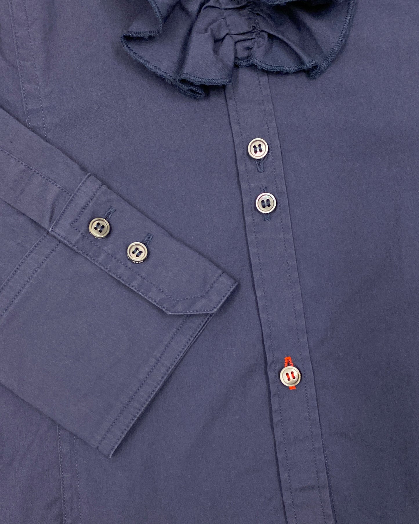 Marc Cain 2010s Detachable Ruffle Blouse Top Navy