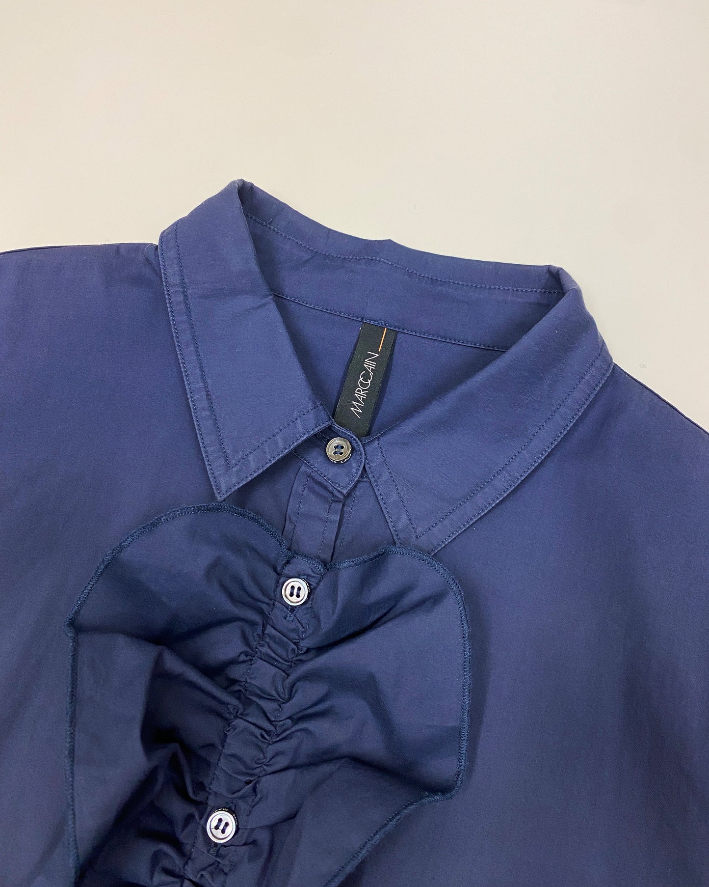 Marc Cain 2010s Detachable Ruffle Blouse Top Navy