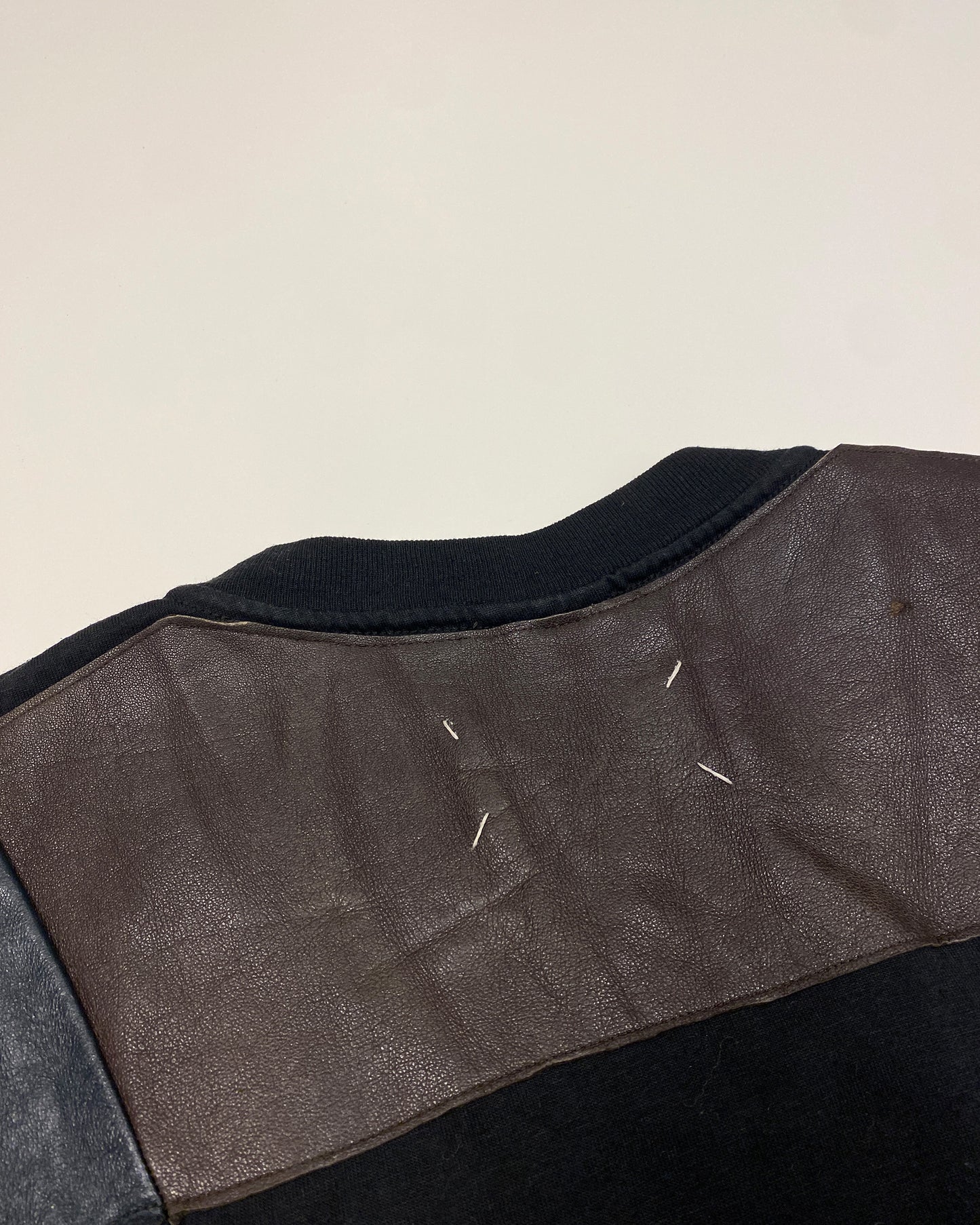 Maison Martin Margiela Line 0 10 Artisanal AW2003 Cut Off Basketball Print Leather Patchwork Tanktop T-Shirt Black