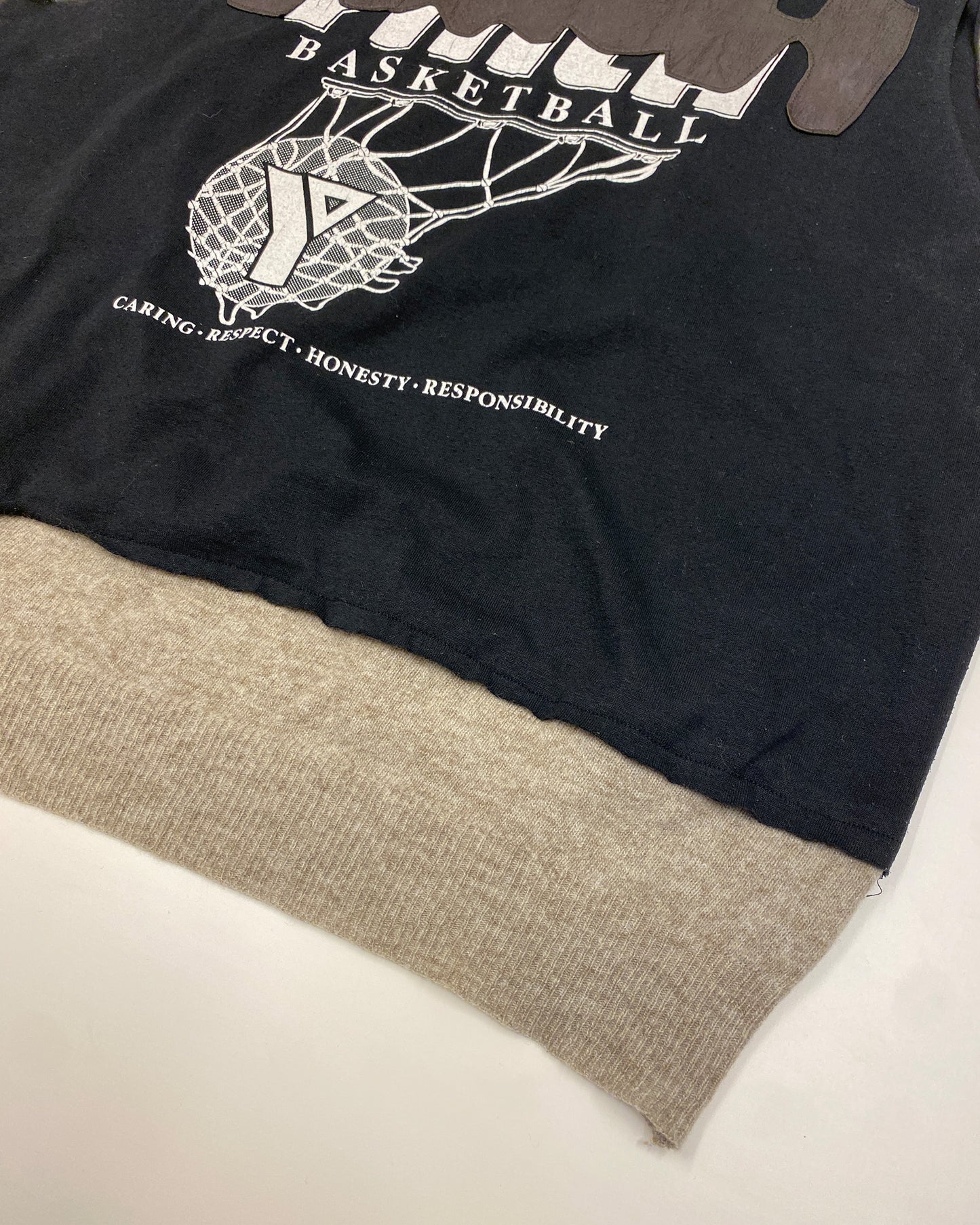Maison Martin Margiela Line 0 10 Artisanal AW2003 Cut Off Basketball Print Leather Patchwork Tanktop T-Shirt Black