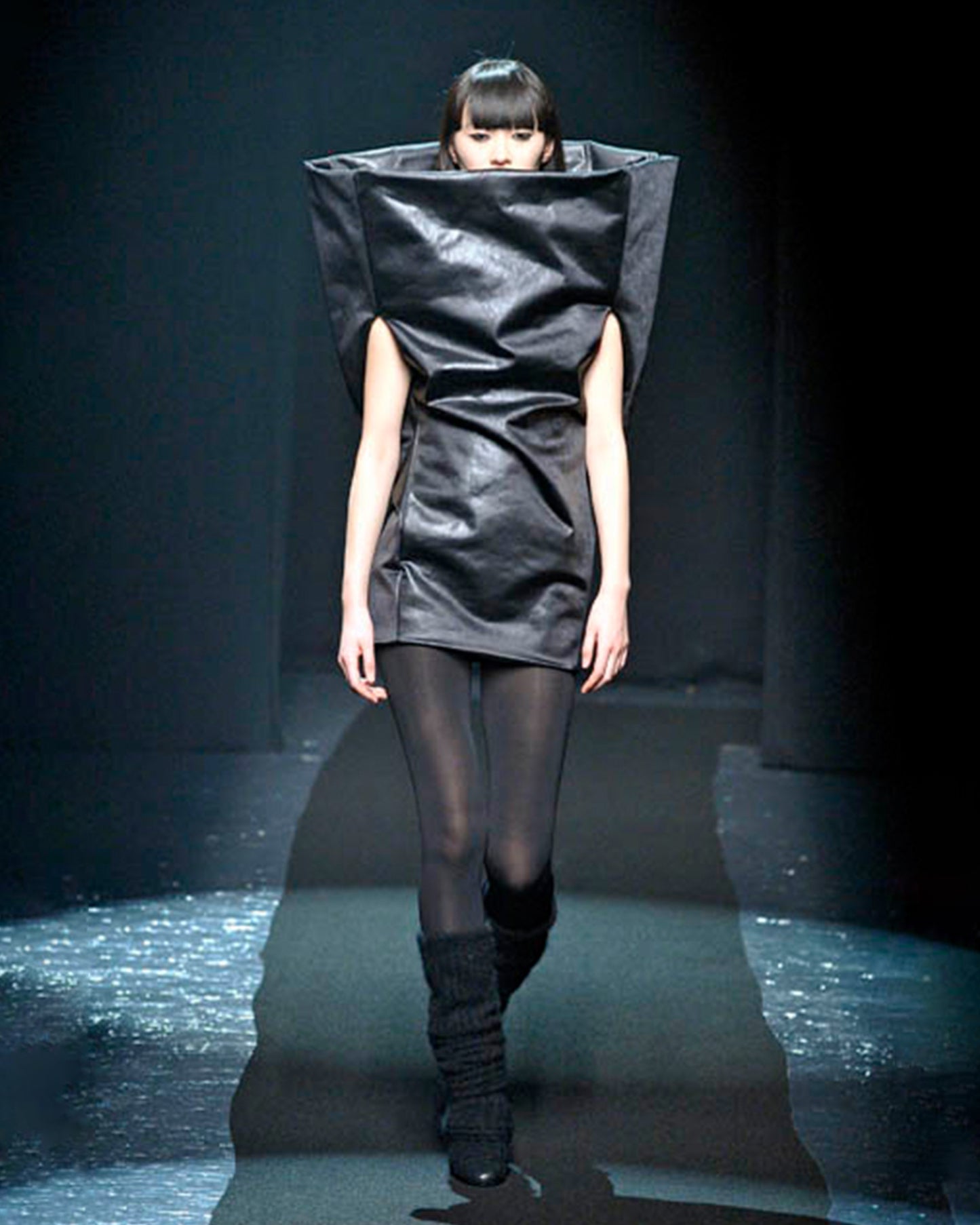 Maison Martin Margiela AW2008 White Label Runway Silk Dress Black