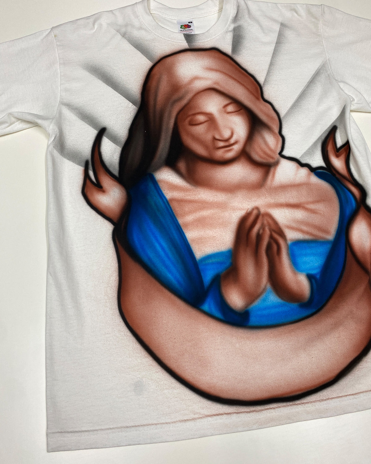 Custom 2010s Airbrush Maria Christianity T-Shirt White
